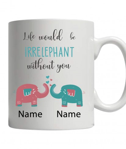 Personalised Live Without You Cute Elephant White Ceramic Couple Coffee/Tea Mug